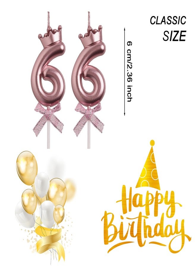 AOOLADA 66th Birthday Candles, Rose Gold 66 Year Old Number Birthday Candles, Happy Birthday Party Decorations Cake Topper Gifts for Men Women - Image 2